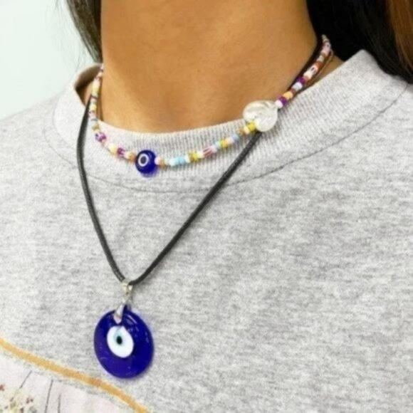 Evil Eye Chain Paperclip Necklace Set 3 Piece - Picture 4 of 6